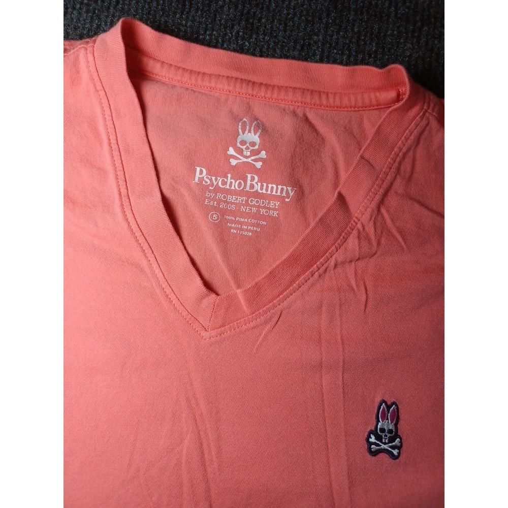 Psycho Bunny Men's Short Sleeve V-Neck Pink Size 5 (Medium)